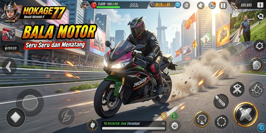 Tangkapan layar HOKAGE77 menampilkan keseruan balapan motor yang intens.