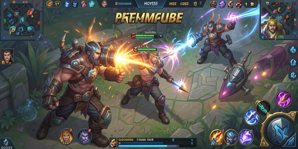 Screenshot HOYE55 menampilkan aksi seru dalam pertempuran MOBA.